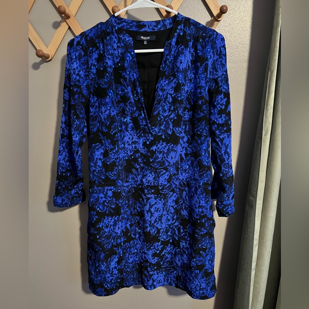 Madewell Blue and Black Print Tunic Top - Size XS